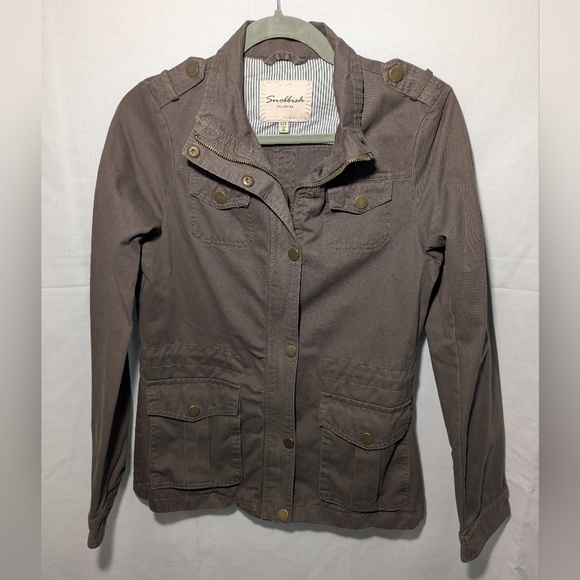 Snobbish Utility Military Jacket Olive Green Full Zip & Button Front Casual Sz S - Picture 10 of 10